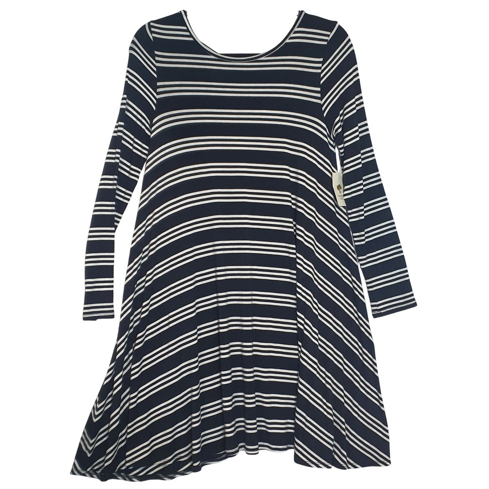 Tucker + Tate Girls XL 14/16 Black White Striped Long Sleeve Swing Dress New